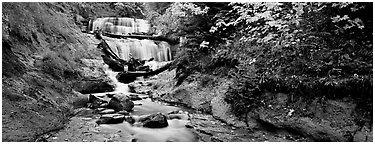 Waterfall in autumn. Upper Michigan Peninsula, USA (Panoramic black and white)