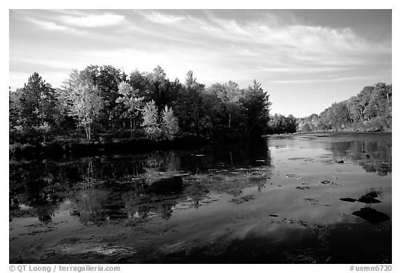 Trees reflected in river, Banning State Park. Minnesota, USA (black and white)