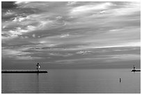 Harbor on Lake Superior at Sunset. Minnesota, USA (black and white)