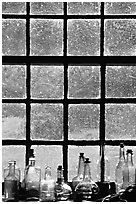 Window in the Kitchen building, Grand Portage National Monument. Minnesota, USA ( black and white)