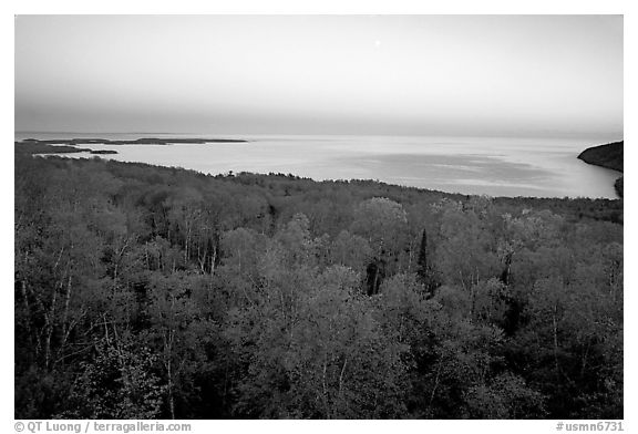 Forests and Lake Superior at Dusk. Minnesota, USA (black and white)
