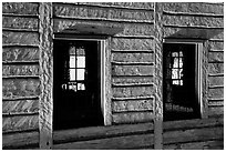 Windows in Great Hall, Grand Portage National Monument. Minnesota, USA ( black and white)