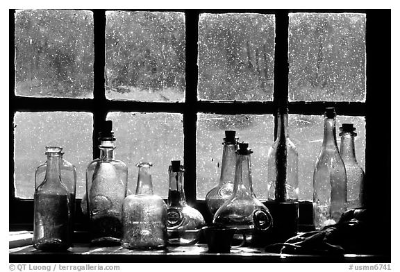 Window in the Kitchen building, Grand Portage National Monument. Minnesota, USA (black and white)