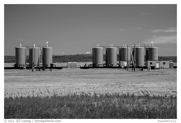 Oil tanks. North Dakota, USA (black and white)