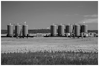 Oil tanks. North Dakota, USA ( black and white)
