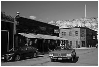 Classic car in street, Medora. North Dakota, USA ( black and white)