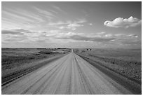 Gravel road in open prairie. North Dakota, USA (black and white)