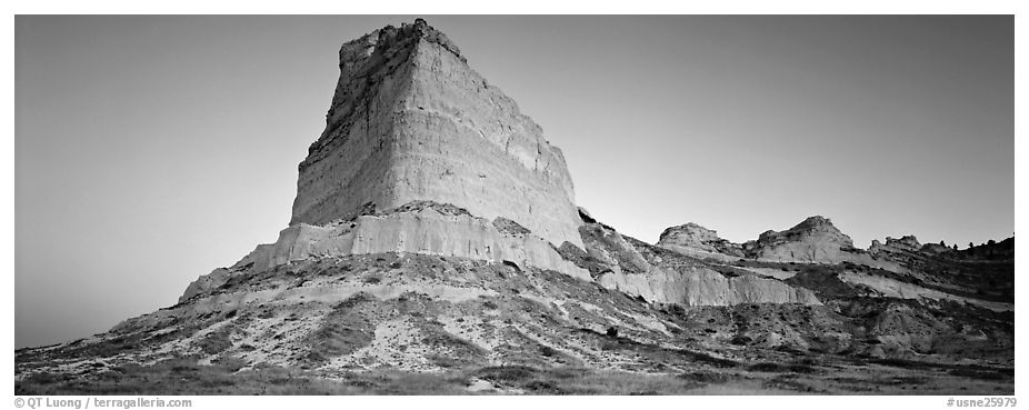 Scott's bluff at dawn,  Scotts Bluff National Monument. Nebraska, USA (black and white)