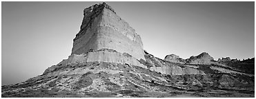 Scott's bluff at dawn,  Scotts Bluff National Monument. Nebraska, USA (Panoramic black and white)