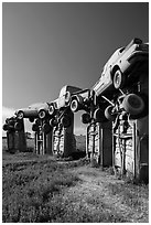 Car sculpture, Carhenge. Alliance, Nebraska, USA (black and white)