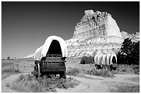 Old wagons and bluff. Scotts Bluff National Monument. South Dakota, USA (black and white)
