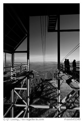 Cannon Mountain aerial tramway station, White Mountain National Forest. New Hampshire, USA (black and white)