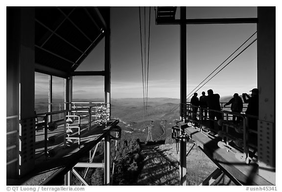 Cannon Mountain aerial tram top station, White Mountain National Forest. New Hampshire, USA (black and white)