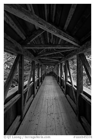Inside Sentinel Pine covered bridge, Franconia Notch State Park. New Hampshire, USA
