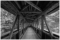 Covered bridge seen from inside, Franconia Notch State Park. New Hampshire, USA (black and white)