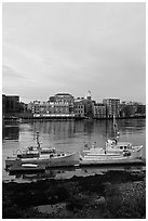Fishing boats and Portsmouth skyline. Portsmouth, New Hampshire, USA ( black and white)