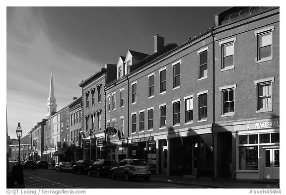 Street and church. Portsmouth, New Hampshire, USA (black and white)