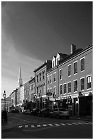 Brick buildings and church. Portsmouth, New Hampshire, USA (black and white)