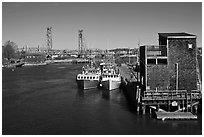 Commercial fishing dock. Portsmouth, New Hampshire, USA ( black and white)
