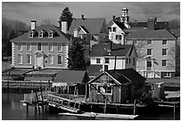 Historic houses on waterfront. Portsmouth, New Hampshire, USA ( black and white)