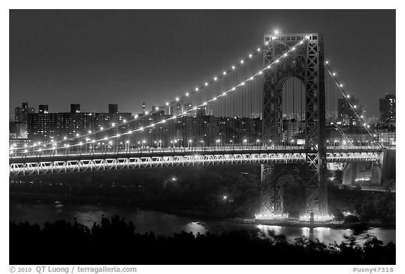 Washington Bridge at night. NYC, New York, USA (black and white)
