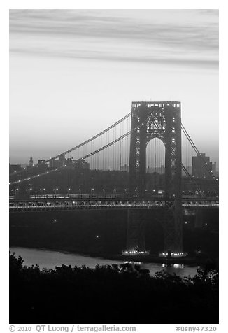 Washington Bridge at dawn from New Jersey. NYC, New York, USA (black and white)