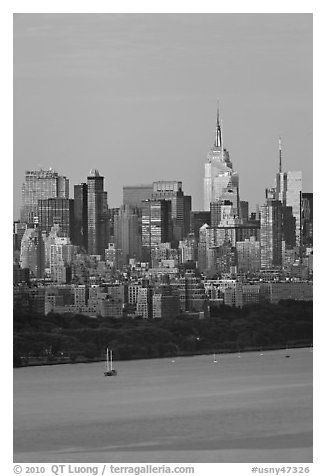 Manhattan skyline with Empire State Building and Hudson. NYC, New York, USA
