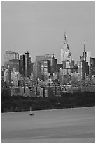 Manhattan skyline with Empire State Building and Hudson. NYC, New York, USA (black and white)