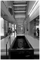 Staircase and pool, Bloomberg building. NYC, New York, USA (black and white)