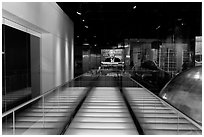 Corridor and TV screen, Bloomberg building. NYC, New York, USA (black and white)