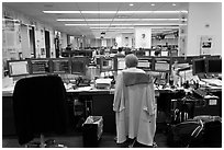 Newsroom with open floor plan, One Beacon Court. NYC, New York, USA (black and white)
