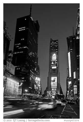 One Times Square at dusk. NYC, New York, USA (black and white)