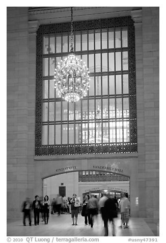 Gate and chandelier, Grand Central Terminal. NYC, New York, USA