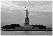 Liberty Island with Statue of Liberty. NYC, New York, USA (black and white)