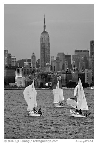 Sailboats and Empire State Building. NYC, New York, USA (black and white)