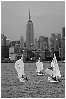 Sailboats and Empire State Building. NYC, New York, USA ( black and white)