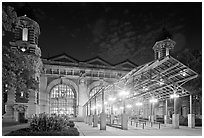 Main Building by night, Ellis Island. NYC, New York, USA (black and white)
