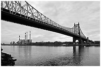Queensboro bridge and power station. NYC, New York, USA ( black and white)