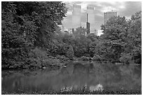 Pond and skyscrappers, Central Park. NYC, New York, USA ( black and white)