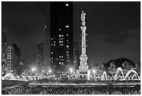 Columbus Circle at night. NYC, New York, USA (black and white)