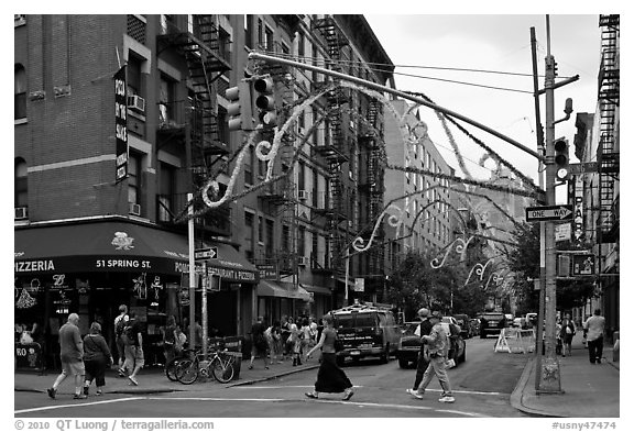 Little Italy street. NYC, New York, USA (black and white)