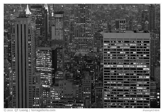Mid-town towers at dusk from above. NYC, New York, USA (black and white)