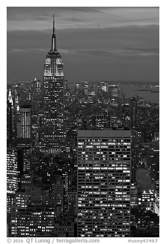 Empire State Building and skyline at night. NYC, New York, USA (black and white)