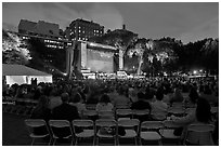 Central Park outdoor event celebrating Ken Burns National Parks series, QTL photo on screen. NYC, New York, USA ( black and white)