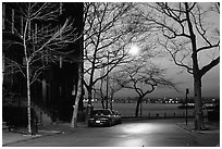 Street in Brooklyn at sunset. NYC, New York, USA ( black and white)
