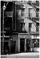 Street in Chinatown. NYC, New York, USA (black and white)