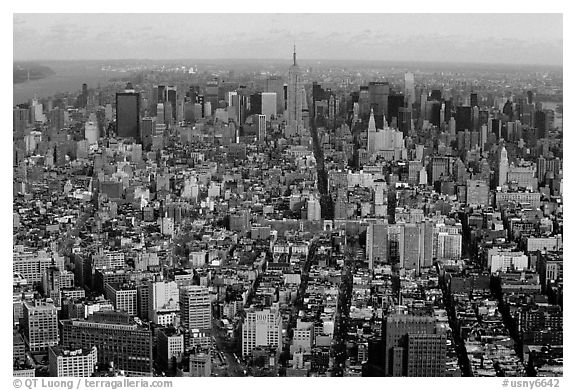Midtown and Upper Manhattan, seen from the World Trade Center. NYC, New York, USA (black and white)