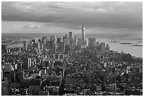 Downtown Manhattan skyline from Empire State Building. NYC, New York, USA ( black and white)