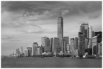 Lower Manhattan skyline with One WTC. NYC, New York, USA ( black and white)
