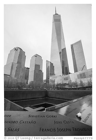 9/11 Memorial and World Trade Center. NYC, New York, USA (black and white)